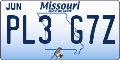 MO license plate PL3G7Z