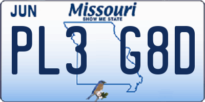 MO license plate PL3G8D