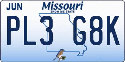 MO license plate PL3G8K