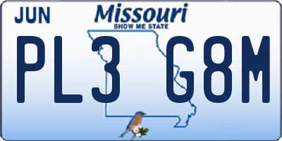 MO license plate PL3G8M