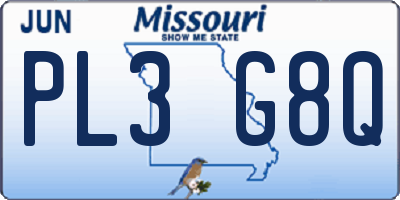 MO license plate PL3G8Q