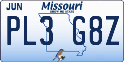 MO license plate PL3G8Z