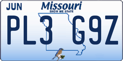 MO license plate PL3G9Z