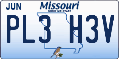 MO license plate PL3H3V