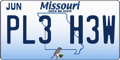 MO license plate PL3H3W