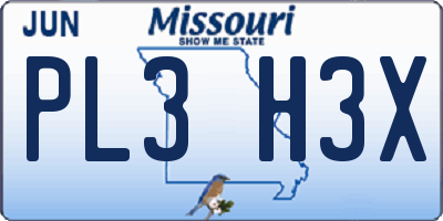 MO license plate PL3H3X