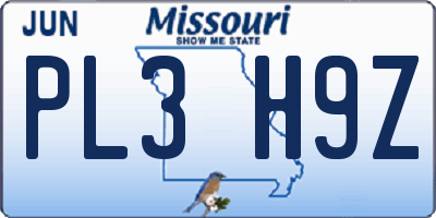 MO license plate PL3H9Z