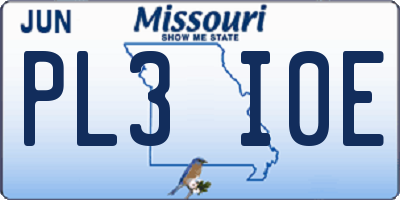 MO license plate PL3I0E