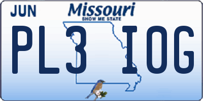 MO license plate PL3I0G