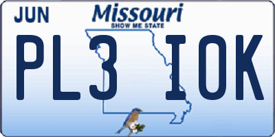 MO license plate PL3I0K