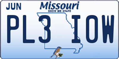 MO license plate PL3I0W
