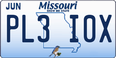 MO license plate PL3I0X