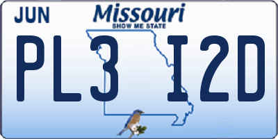 MO license plate PL3I2D