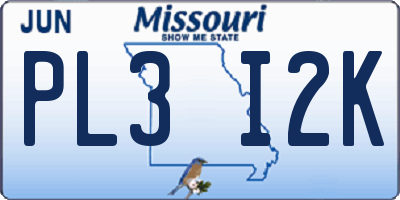 MO license plate PL3I2K