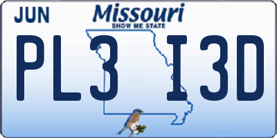 MO license plate PL3I3D