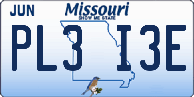MO license plate PL3I3E