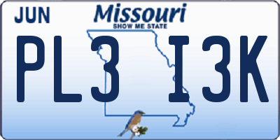 MO license plate PL3I3K