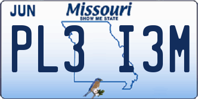 MO license plate PL3I3M
