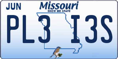 MO license plate PL3I3S