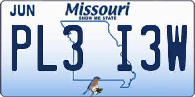 MO license plate PL3I3W