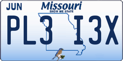 MO license plate PL3I3X