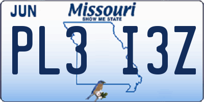 MO license plate PL3I3Z