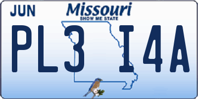 MO license plate PL3I4A