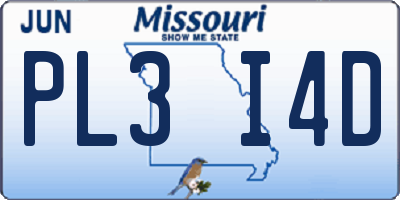 MO license plate PL3I4D