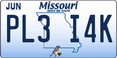 MO license plate PL3I4K