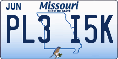 MO license plate PL3I5K