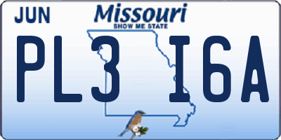 MO license plate PL3I6A