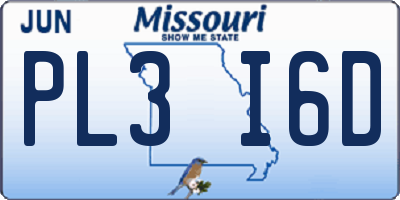 MO license plate PL3I6D