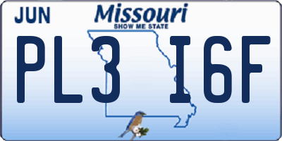 MO license plate PL3I6F