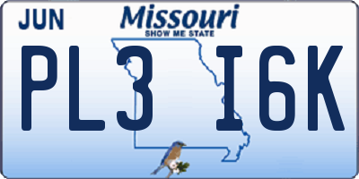 MO license plate PL3I6K