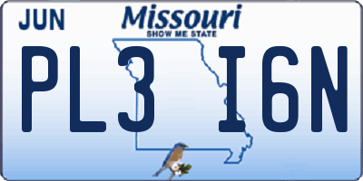 MO license plate PL3I6N