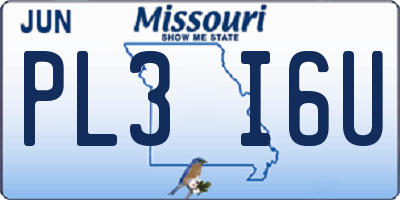 MO license plate PL3I6U