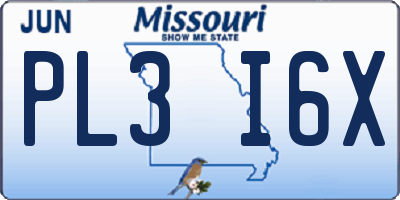 MO license plate PL3I6X