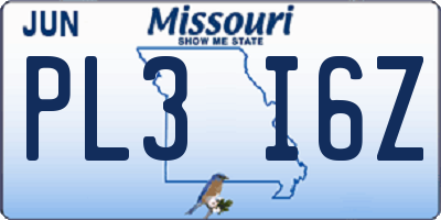 MO license plate PL3I6Z