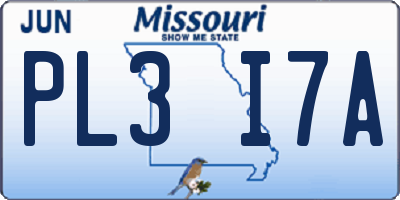 MO license plate PL3I7A