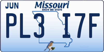 MO license plate PL3I7F