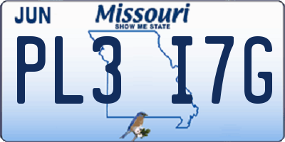 MO license plate PL3I7G