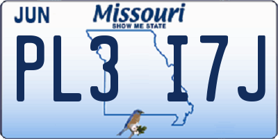 MO license plate PL3I7J