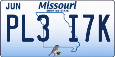 MO license plate PL3I7K