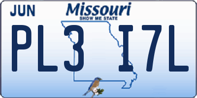 MO license plate PL3I7L