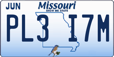 MO license plate PL3I7M