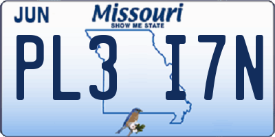 MO license plate PL3I7N
