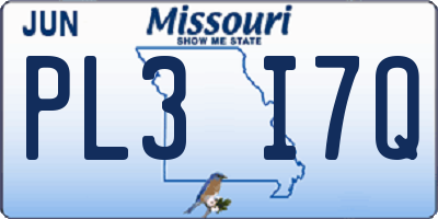 MO license plate PL3I7Q