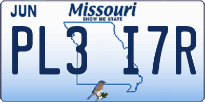 MO license plate PL3I7R