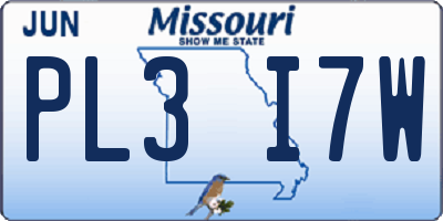 MO license plate PL3I7W