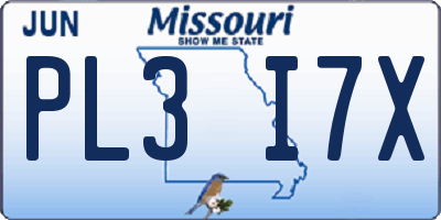 MO license plate PL3I7X